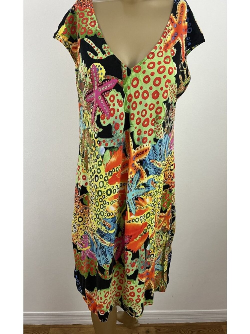 Jams World Women's XL Dress Rayon Tropical Sea Life Star Fish